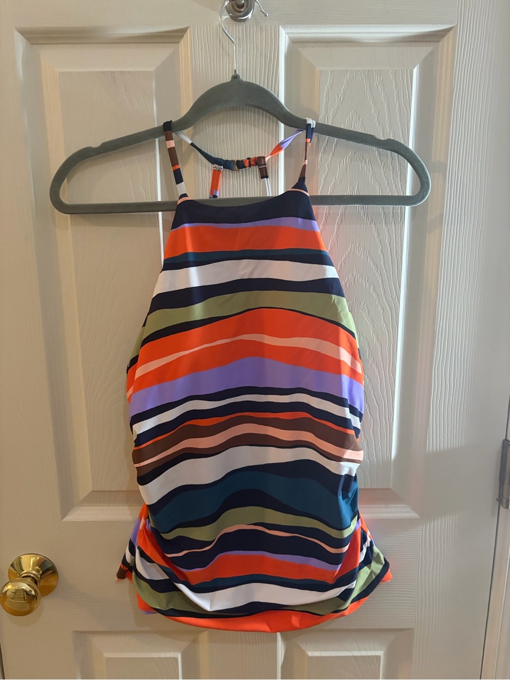 Anne Cole Women’s Striped Tankini Swim Top Multicolor Halter Size Large - Picture 2 of 9